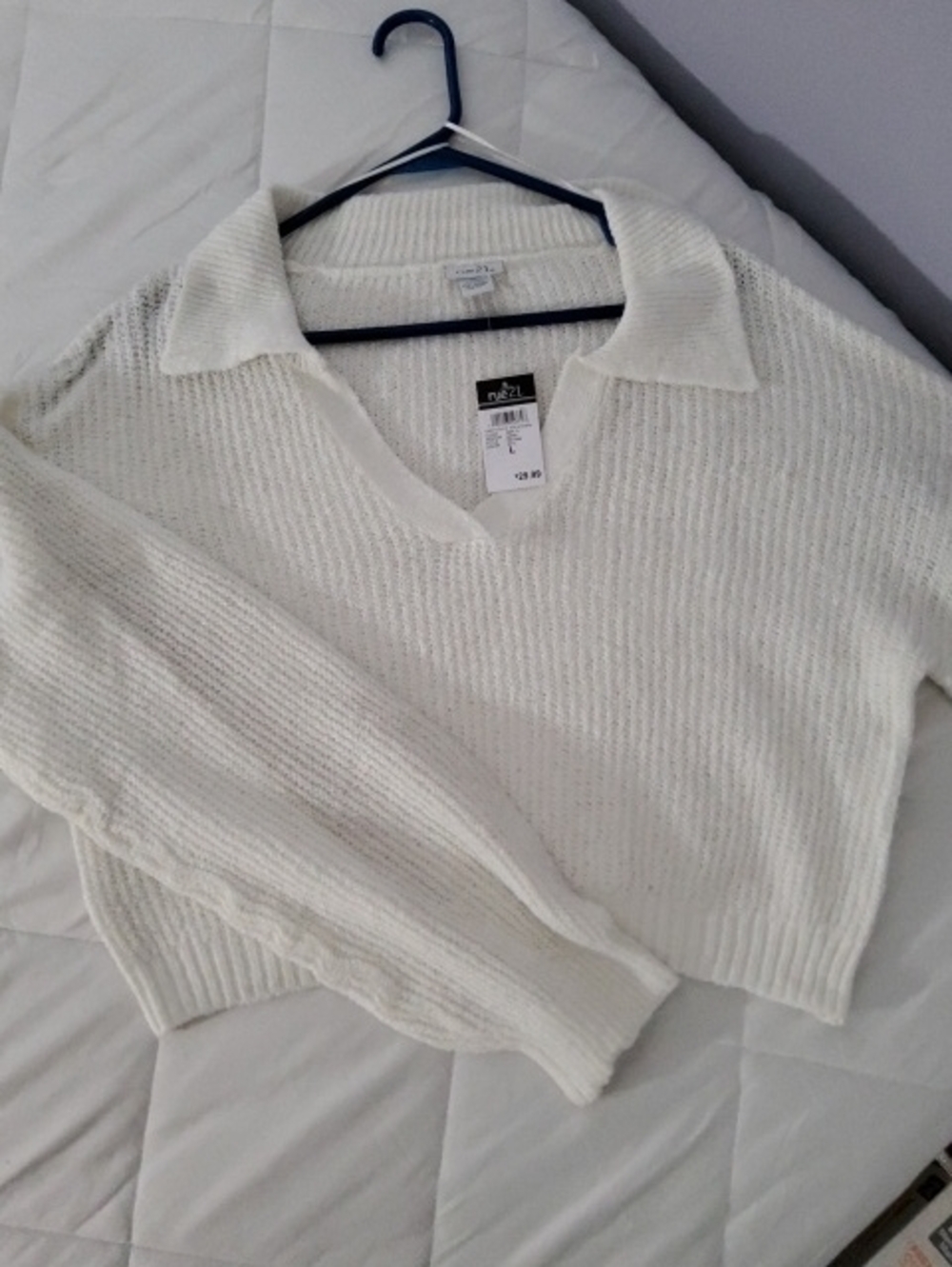 Rue21 Cream Collared V-Neck Pullover Sweater